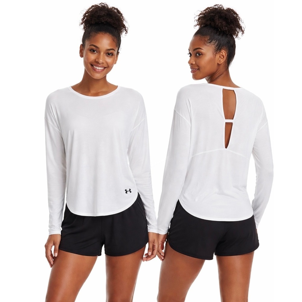 Under Armour HeatGear Long Sleeve Training Top White Loose Fit M Yoga Gym 102-80